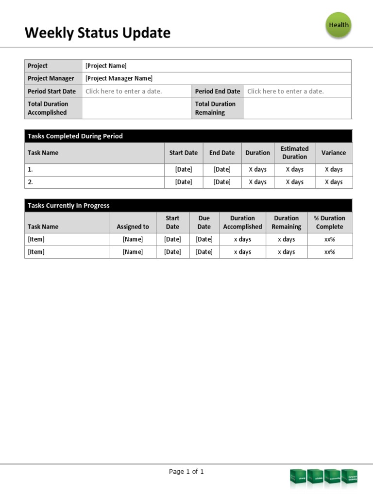 Weekly Project Status Update Report | PDF