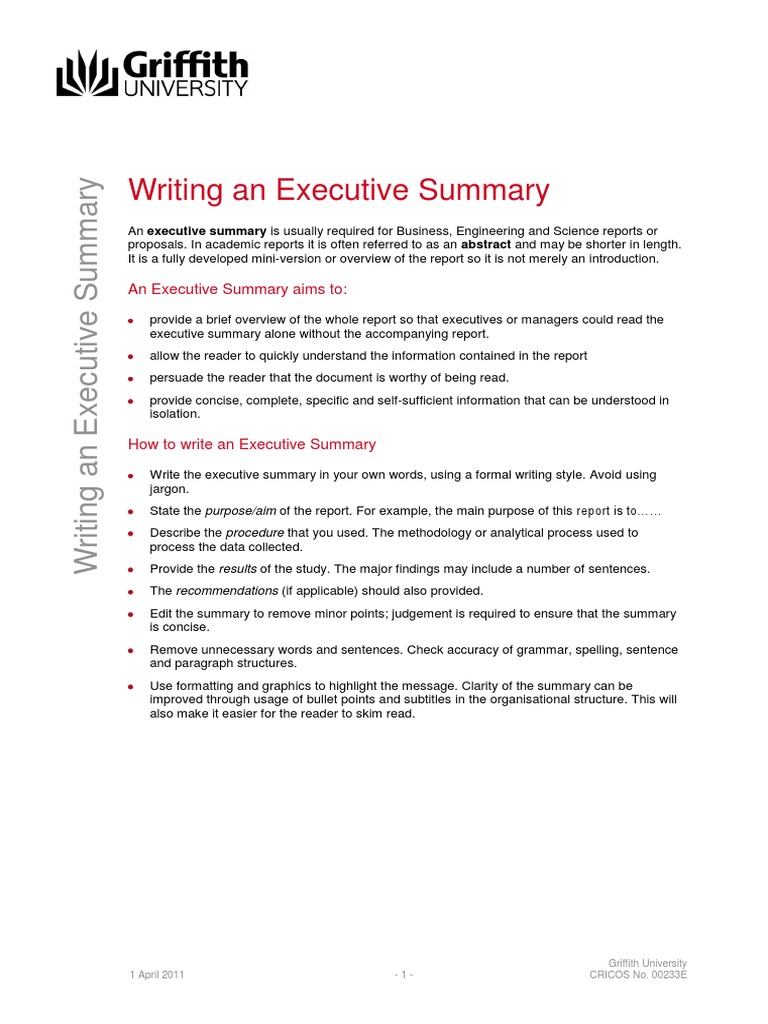 executive summary in an essay example