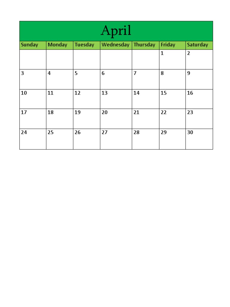 April 2011 Calendar Overview | PDF