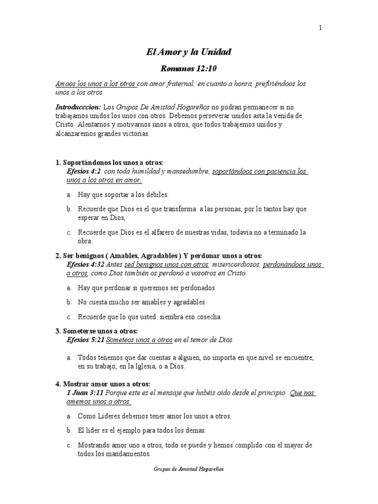 Amor y Unidad en la Comunidad Cristiana | PDF