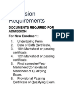 Admission Requirements: Documents Required For Admission For New Enrolment