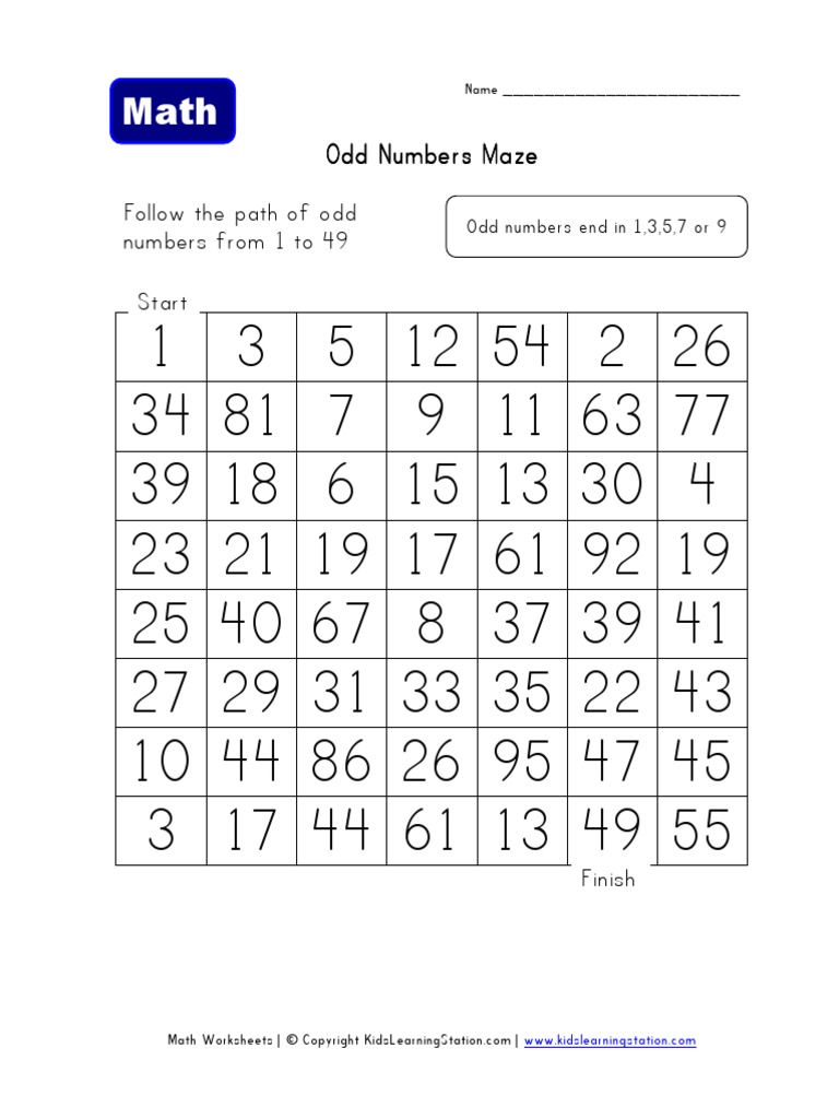 Odd Numbers Maze Odd Numbers Maze Odd Numbers Maze Odd Numbers Maze | PDF