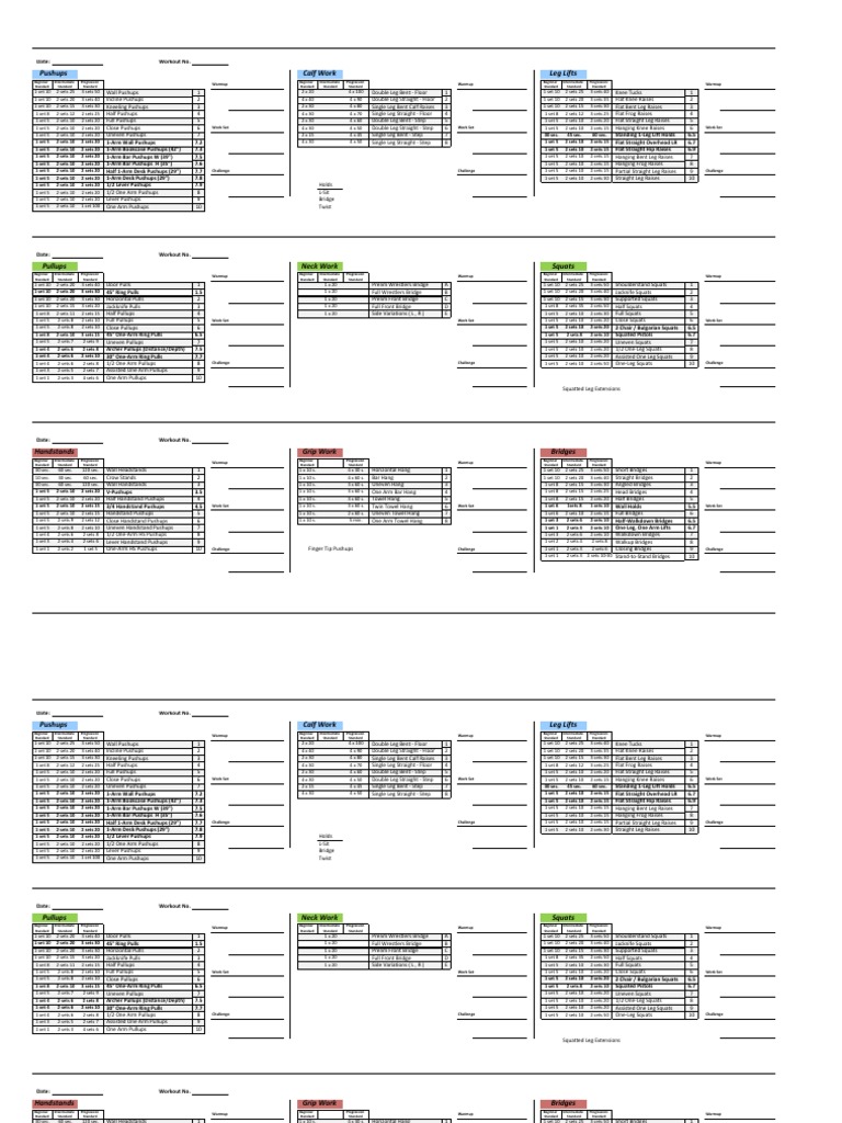 Convict Conditioning Workout Journal PDF Microsoft Excel Recreation