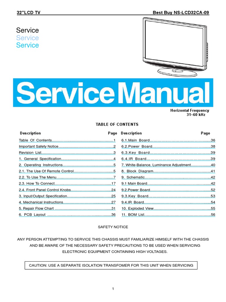 LCD TV Service Manual | PDF | Film And Video Technology | Electrical ...