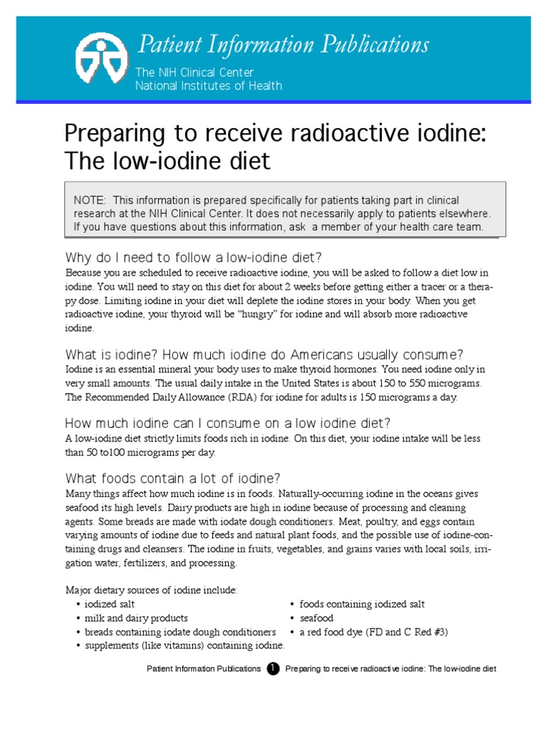 NIH Low Iodine Diet for Nuclear Med Desserts Iodine Free 30day