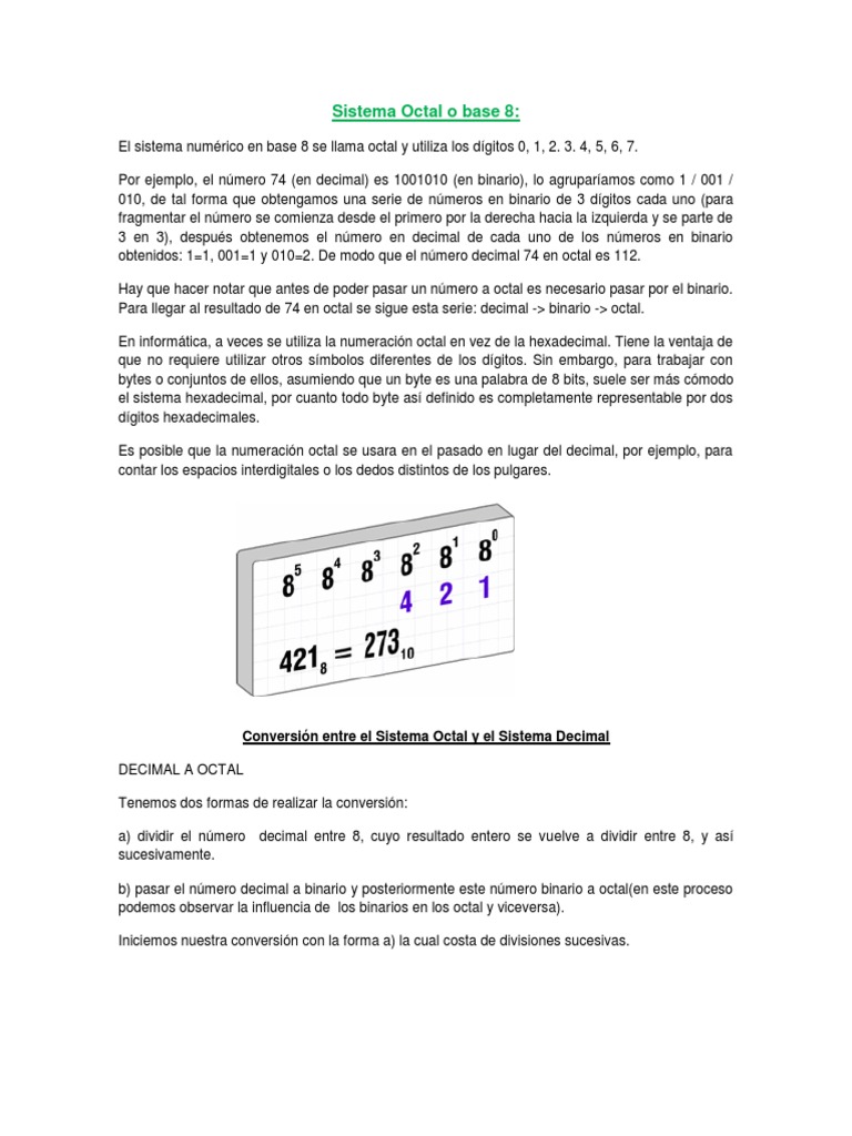 Sistema Octal o Base 8 | PDF | Notación | Notación Matemática