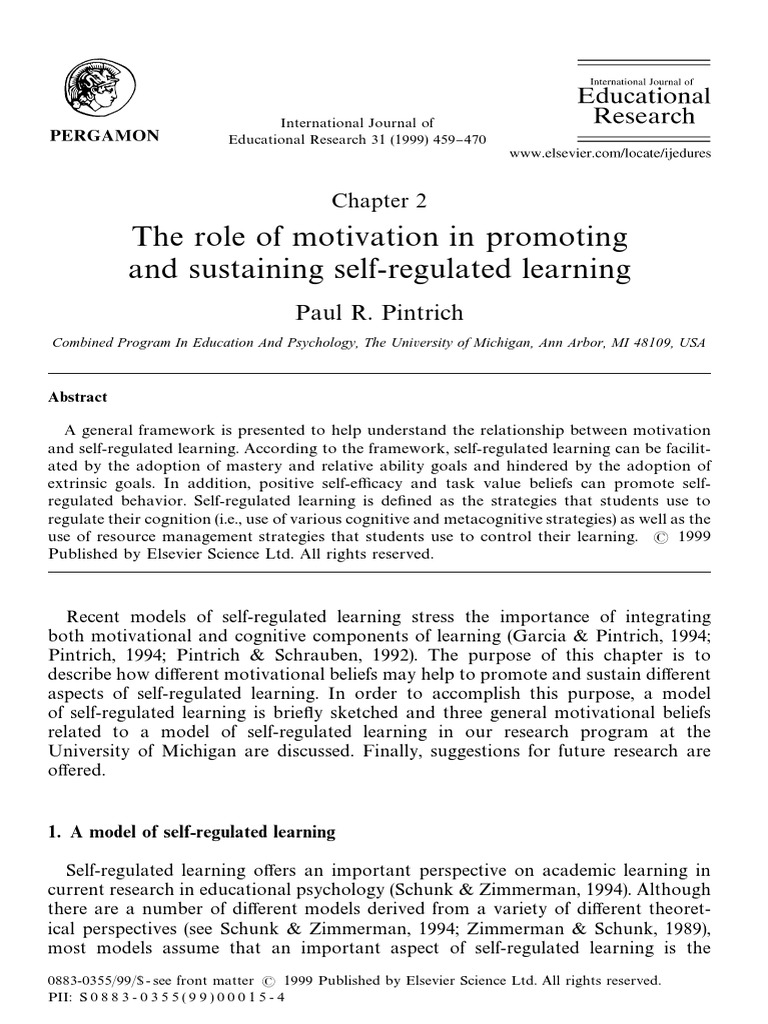 Motivation's Role in Self-Regulated Learning | PDF | Metacognition ...