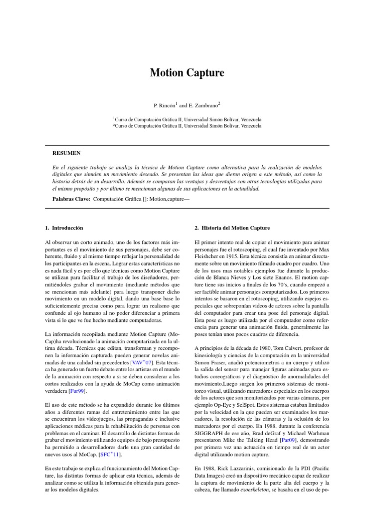 Mocap | PDF | Animación | Movimiento (física)