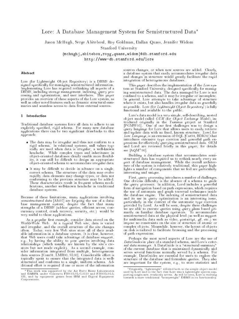 Lore: DBMS for Semistructured Data | PDF | Application Programming ...