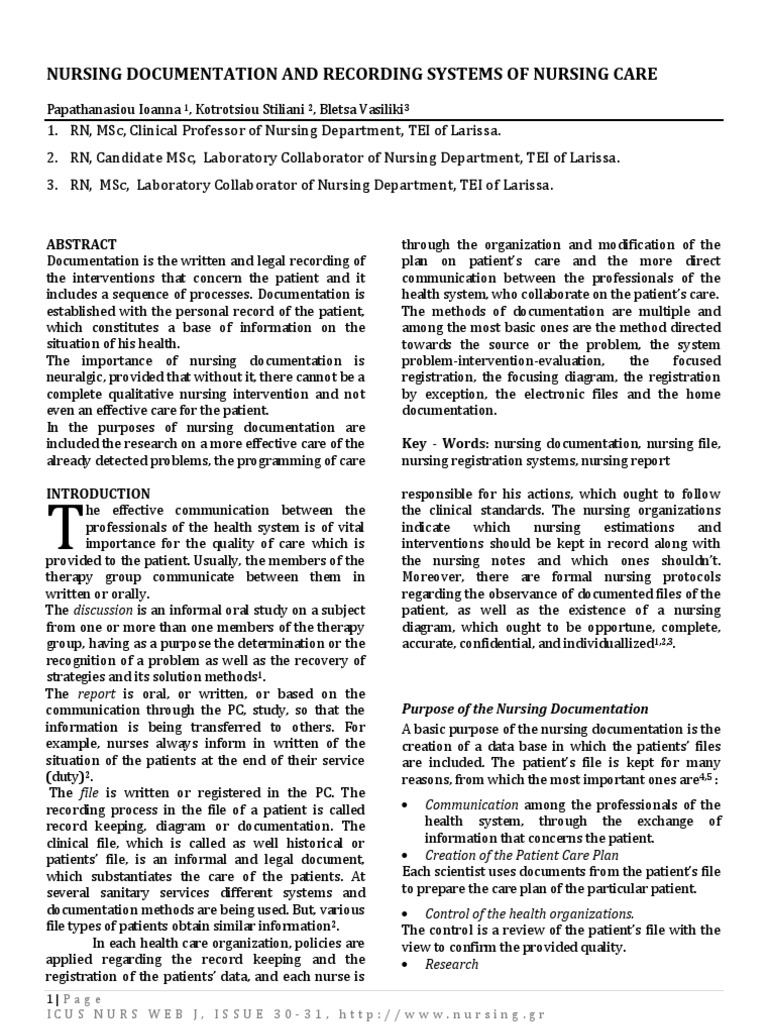 Nursing Documentation Systems Overview | PDF | Health Care | Nursing