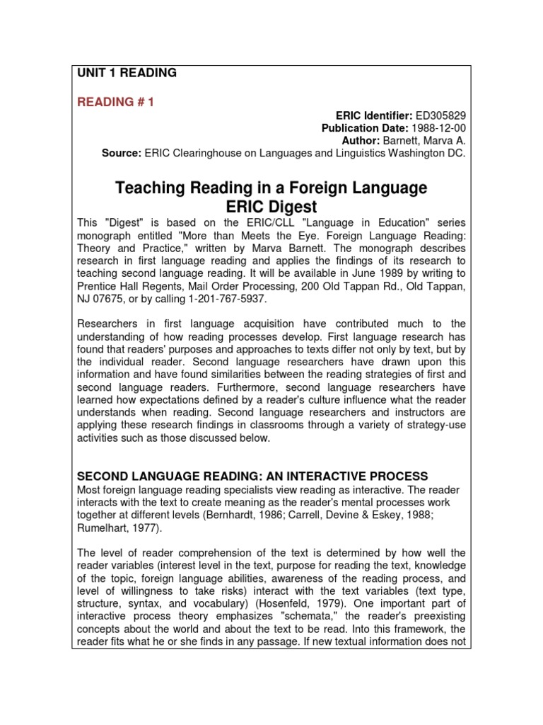 Strategies for Teaching Foreign Language Reading | PDF