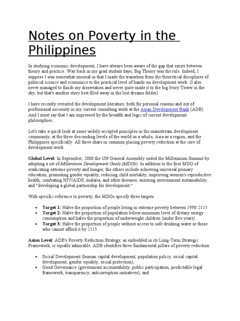 Notes On Poverty in The Philippines: Asian Development Bank | PDF ...
