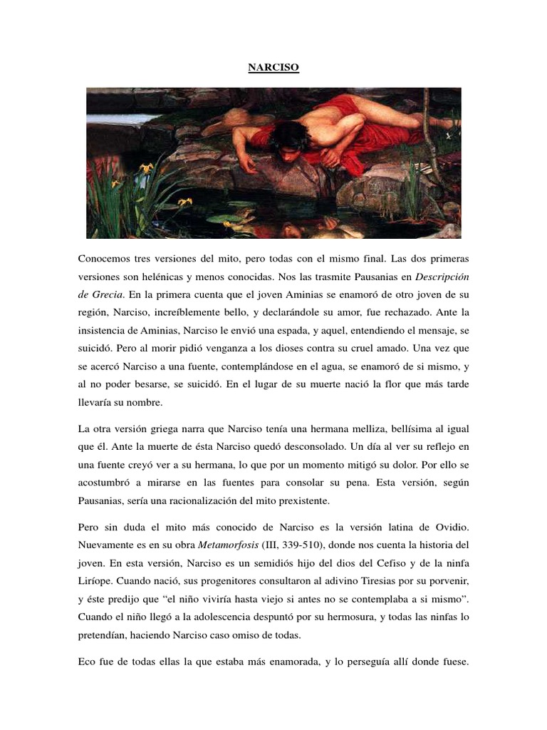Mito de Narciso: versiones y significado | PDF