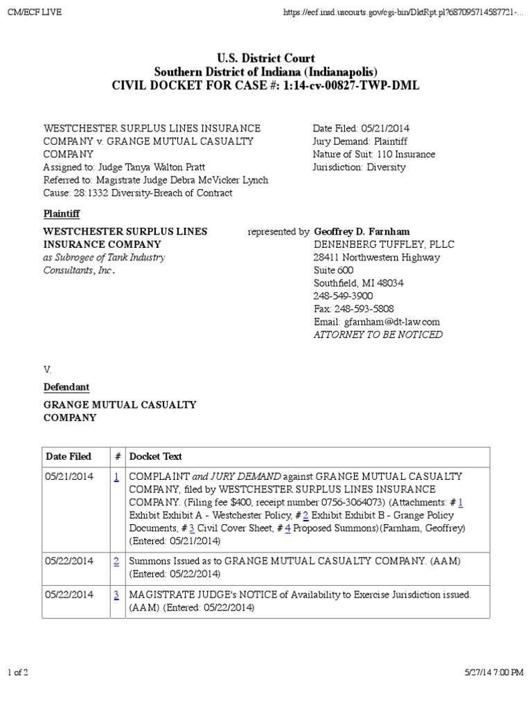 Westchester vs. Grange Insurance Case | PDF