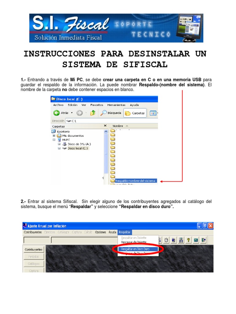 Instructivo Para Desinstalar Un Sistema De Sifiscal PDF Memoria USB 