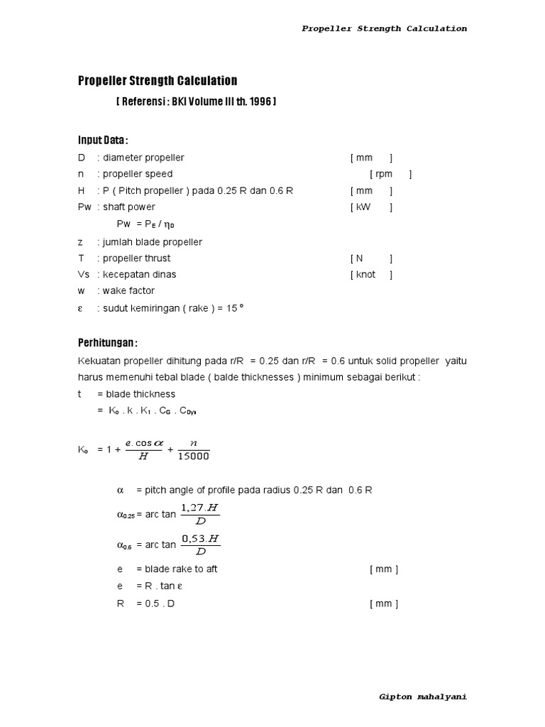 Propeller Strength Calculation Guide | PDF