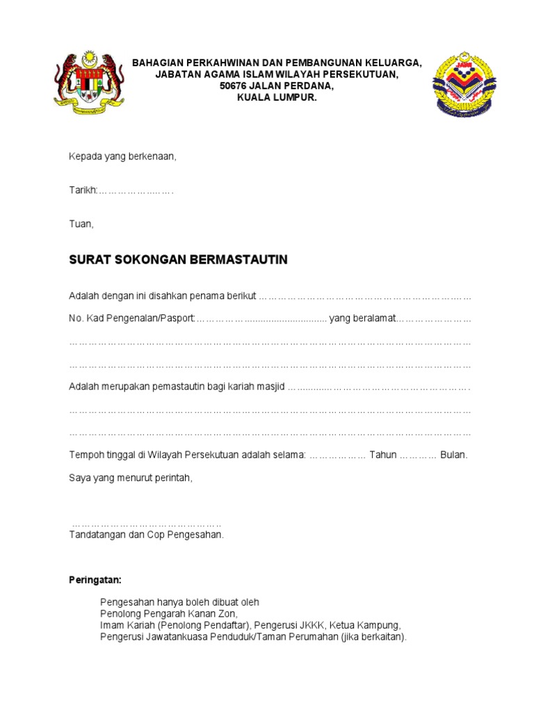 Contoh Surat Bermastautin Johor