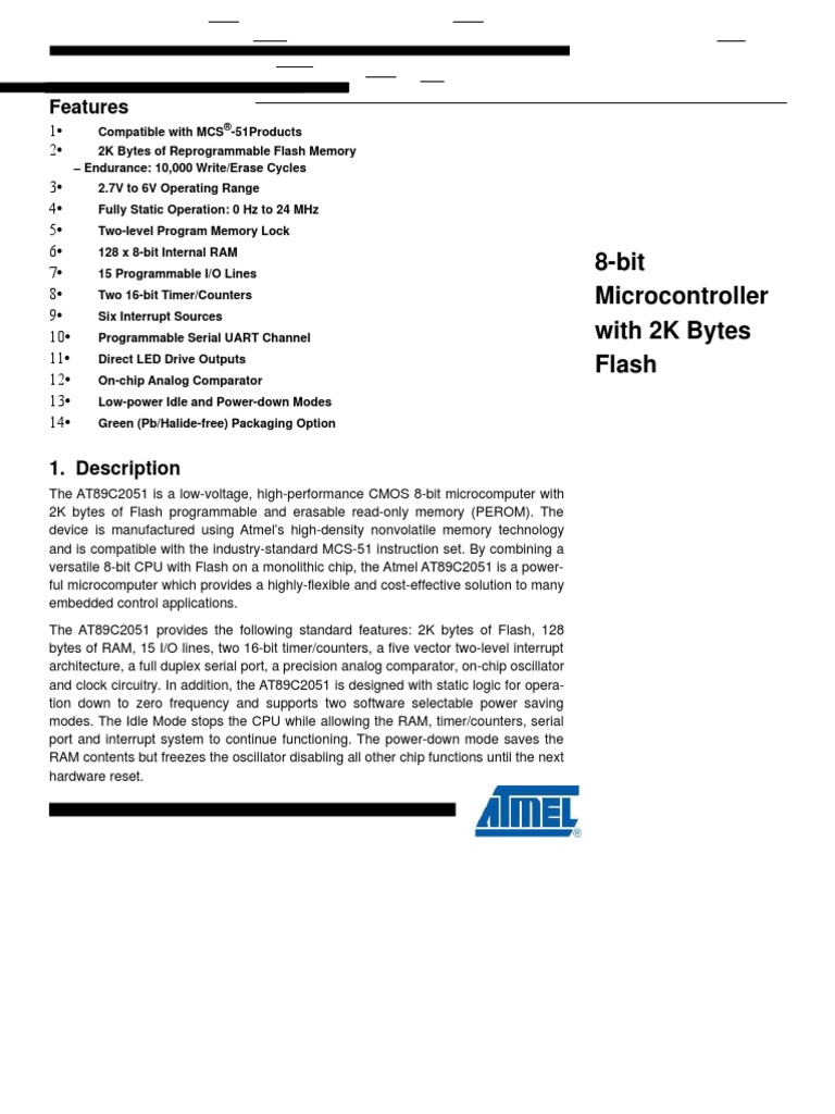 At89c2051 Data Sheet | PDF | Flash Memory | Random Access Memory