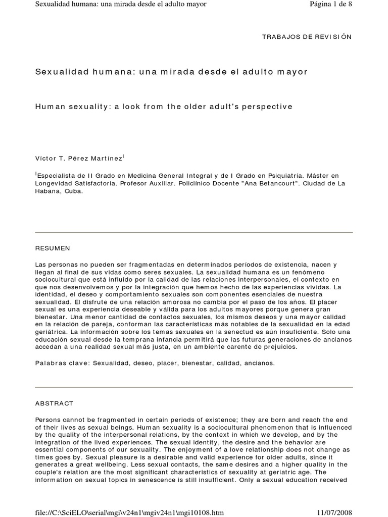 Sexualidad en el Adulto Mayor: Perspectivas | PDF | Vejez | La ...