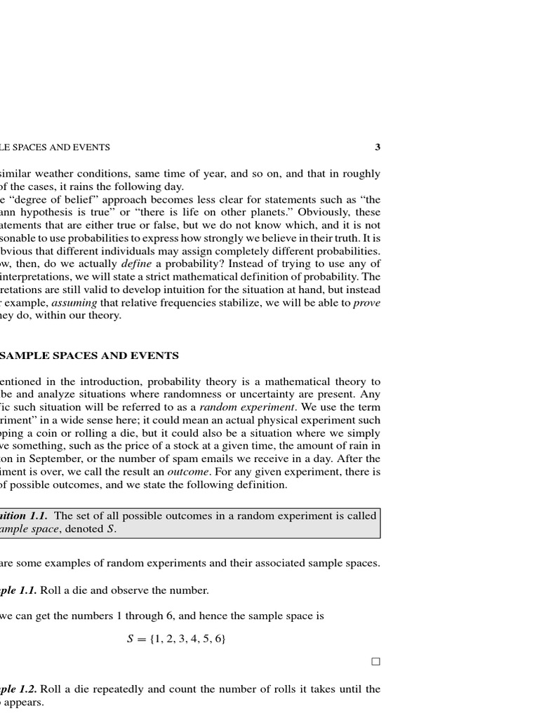 1.2 Sample Spaces and Events | PDF | Experiment | Probability