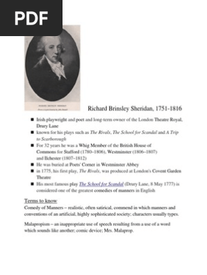 Richard Brinsley Sheridan 1751 1816 To Scarborough