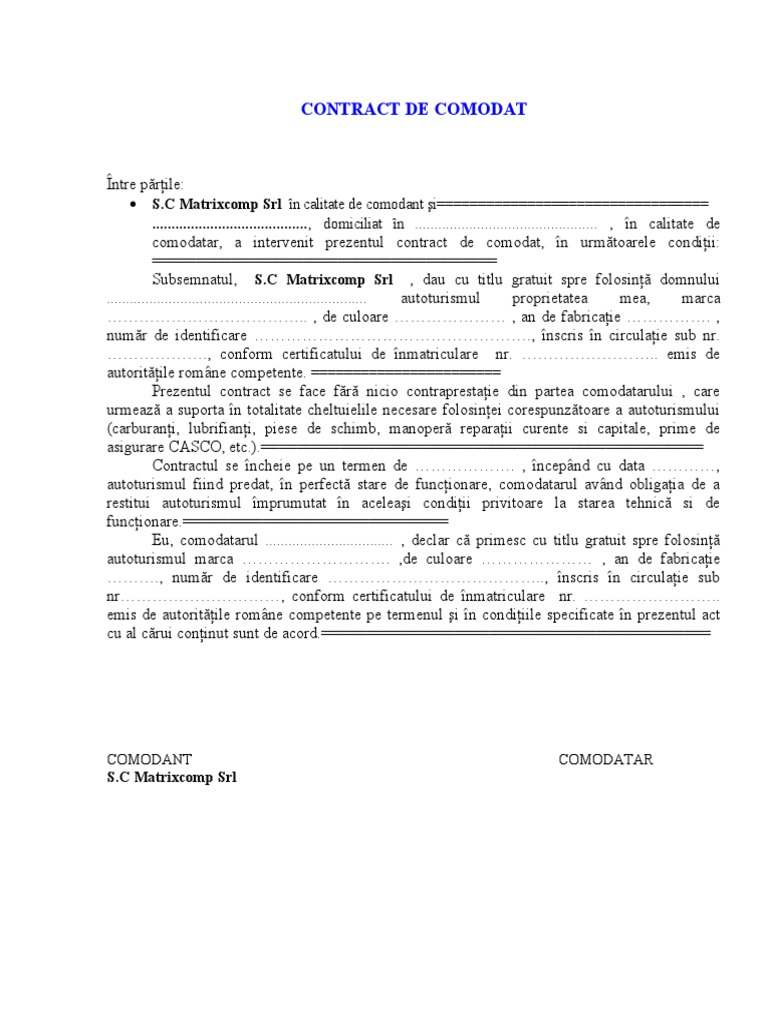 Model Contract de Comodat1 PDF