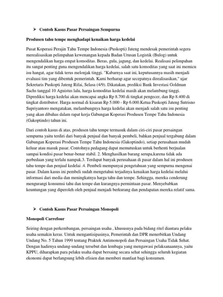 Contoh Kasus Pasar Persaingan Sempurna