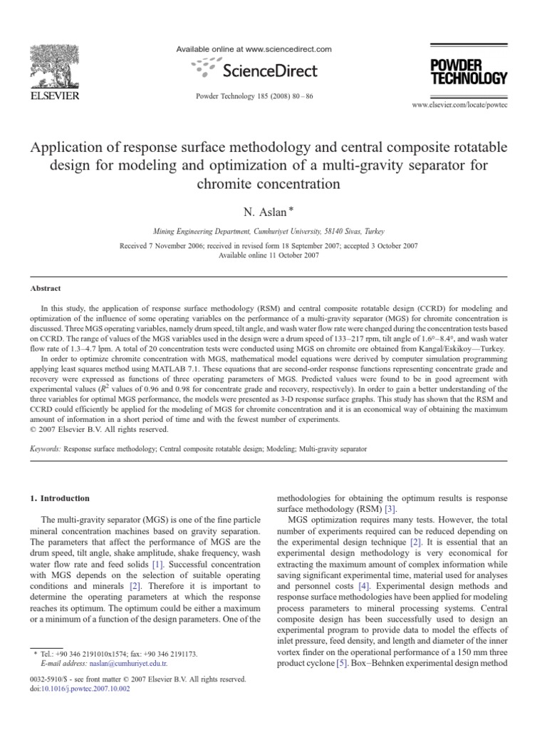 Application of Response Surface Methodology and Central Composite ...