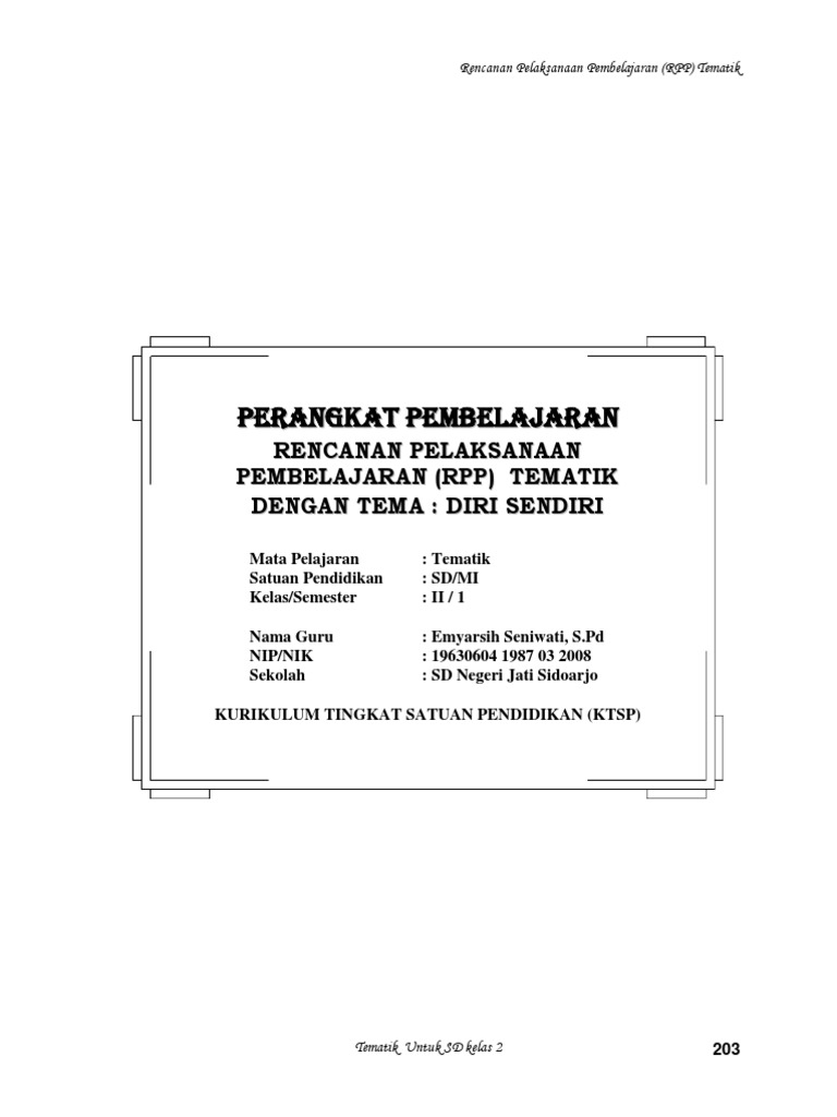 Rpp Tematik Kelas 2 Semester 1