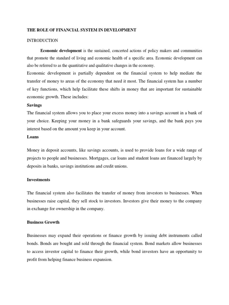 Financial System's Role in Development | PDF | Financial Markets | Saving
