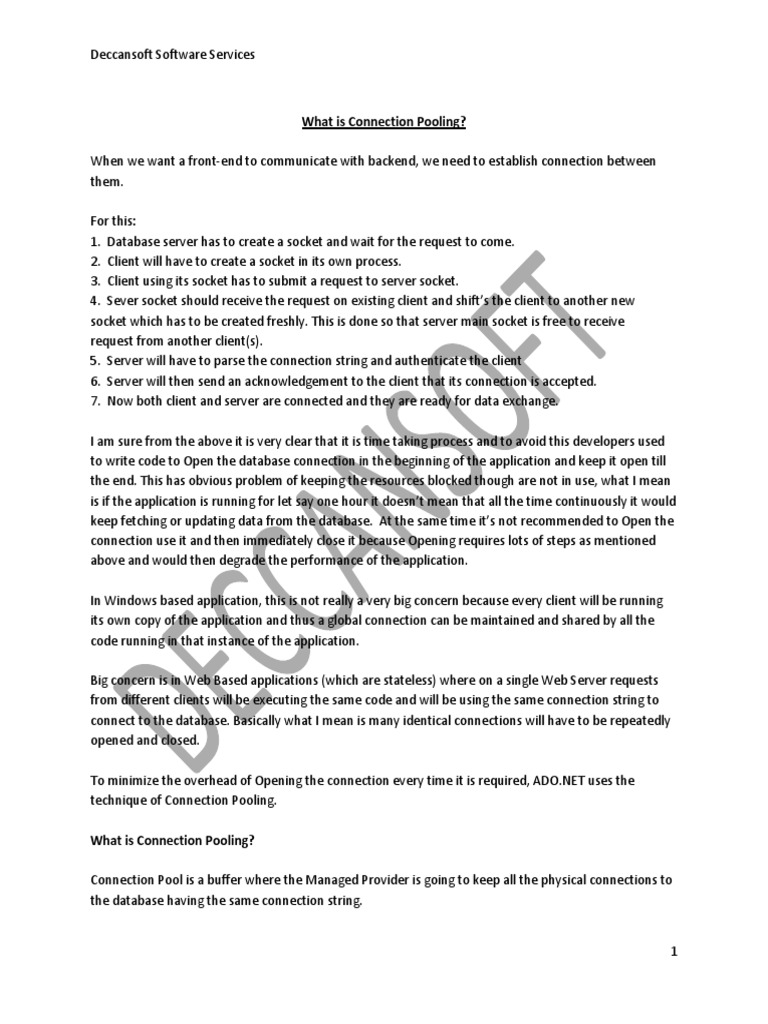 What Is Connection Pooling PDF Network Socket Client