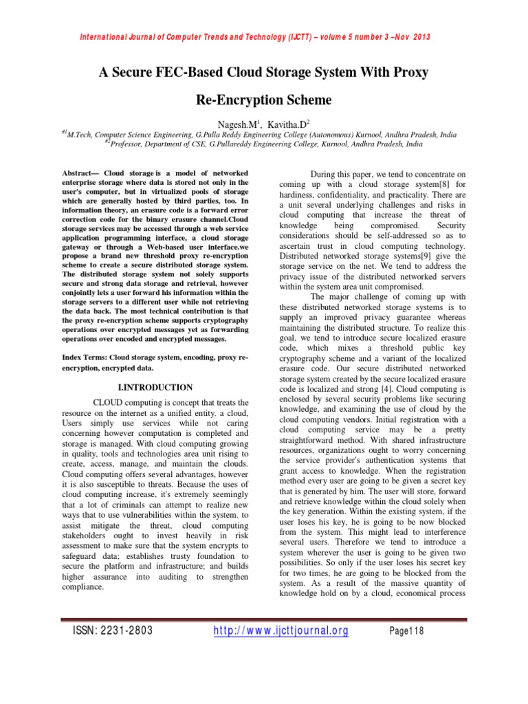 A Secure FEC-Based Cloud Storage System With Proxy Re-Encryption Scheme ...