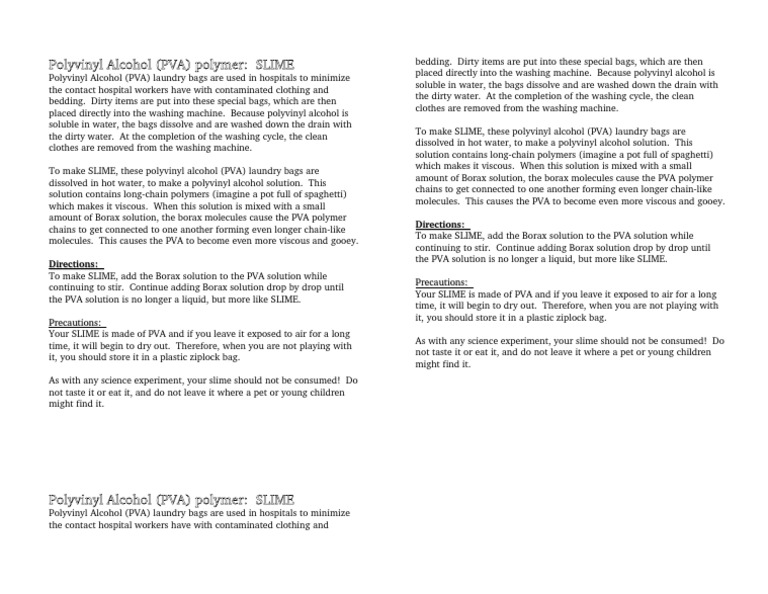 Polyvinyl Alcohol Slime PDF Solution Polyvinyl Chloride