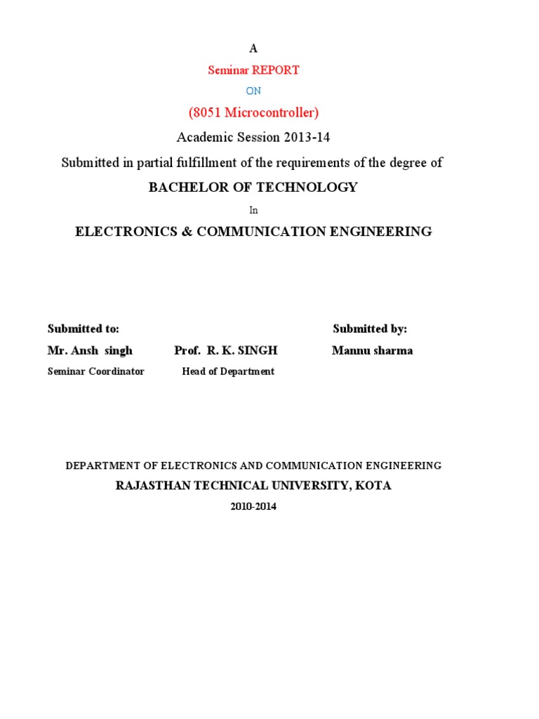 Seminar Report On 8051 Microcontroller | PDF | Integrated Circuit
