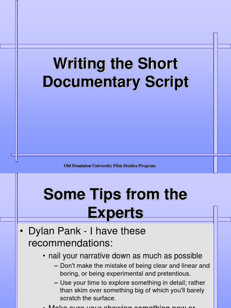 Writing the Short Documentary Script.ppt Screenplay Documentary Film