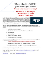 Where Should LEADER Grant Funding Be Spent?: Come and Have Your Say! 10:00am To 12:30pm Thursday 12 June Lynton Town Hall