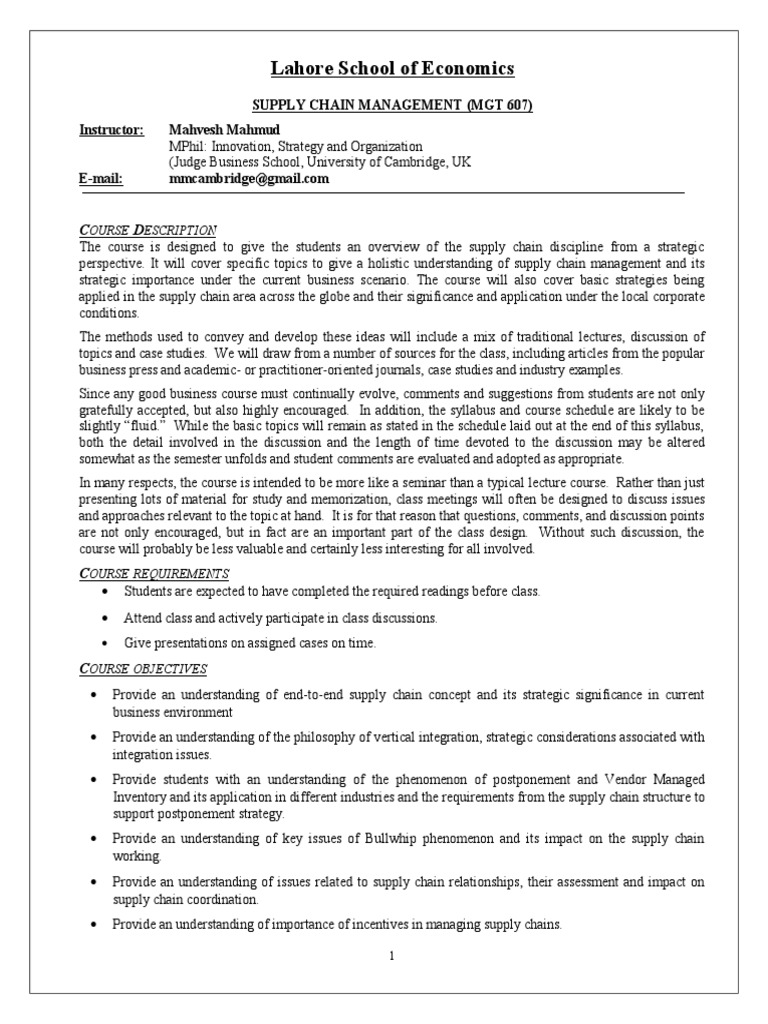 Supply chain management syllabus harvard picture