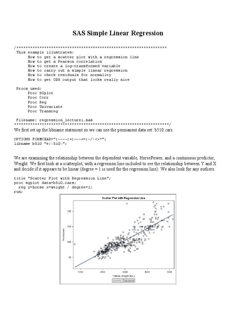 Simple Linear Regression Models Using SAS | Download Free PDF ...