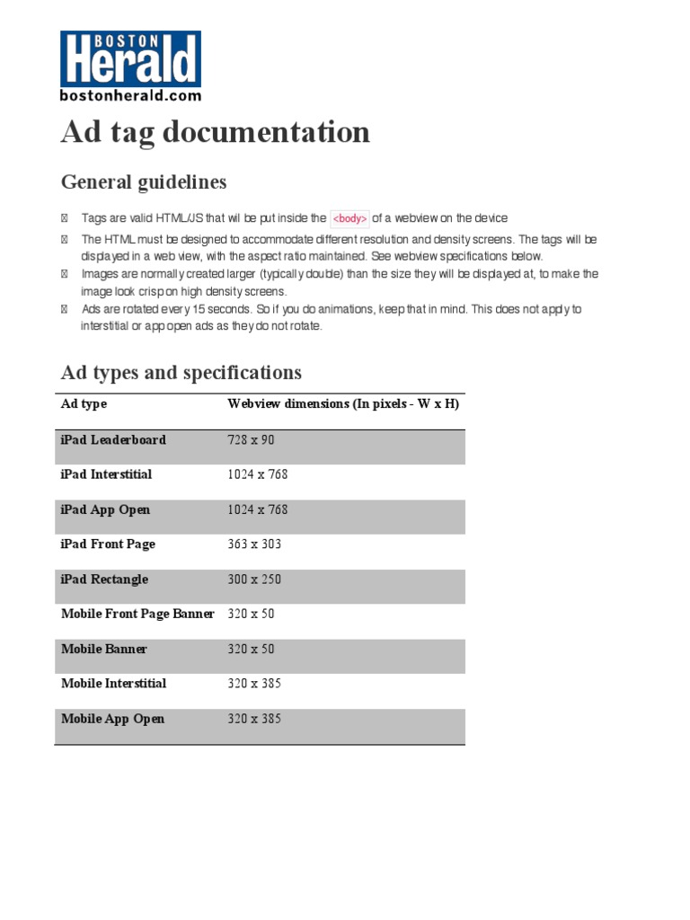 BH AdTagDocumentation | PDF | Html | I Pad