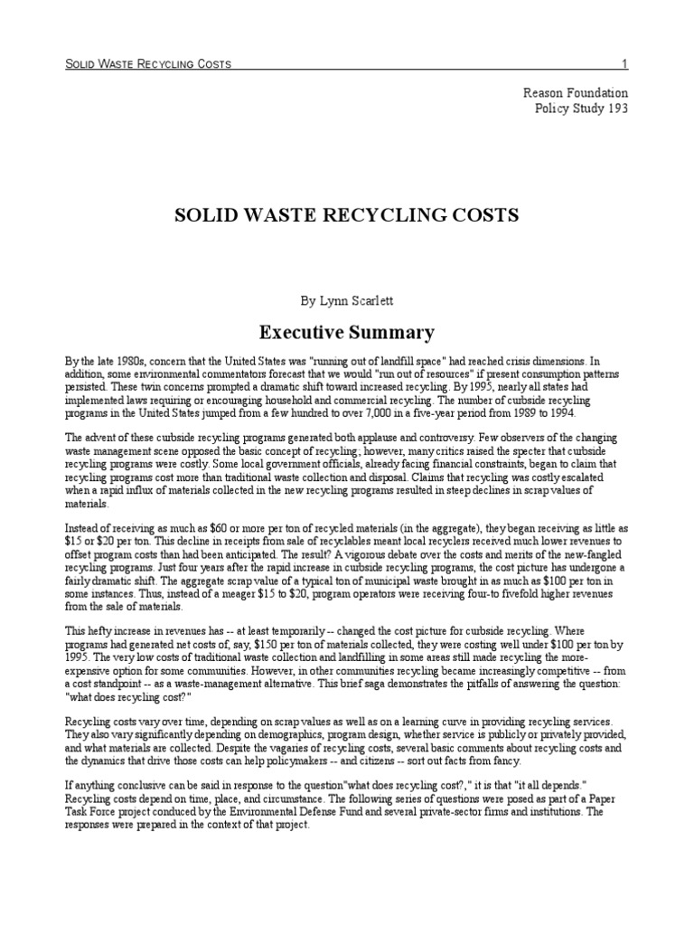 Analyzing Solid Waste Recycling Costs | PDF | Recycling | Waste Management