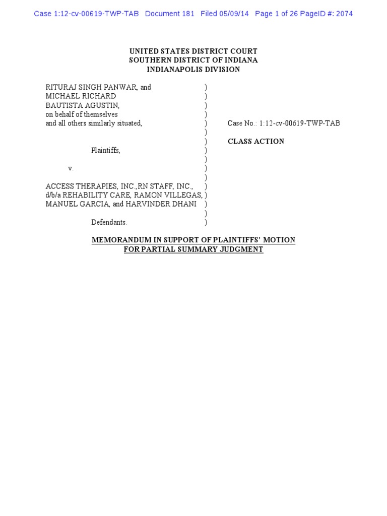 Class Action Summary Judgment Motion | PDF | Summary Judgment | Lawsuit