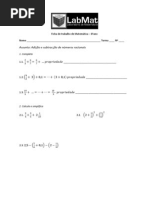 Ficha de trabalho de Matemática