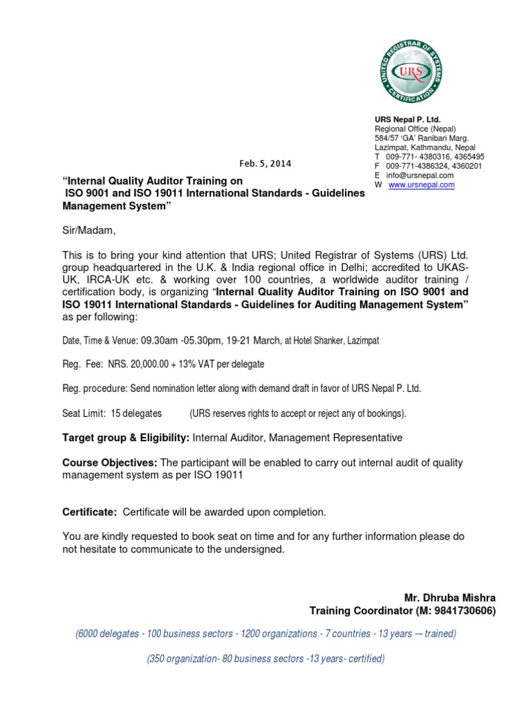 Internal Quality Auditor Training Course | PDF