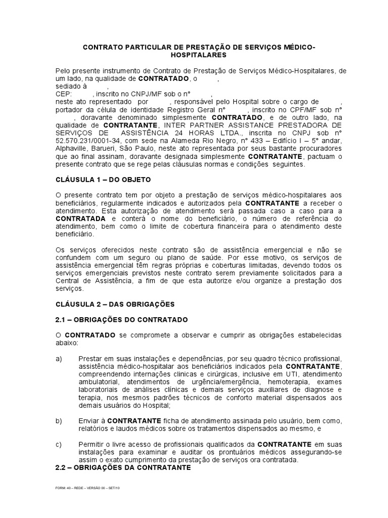 Contrato Hospital e Clinica v 00 | Conceitos Jurídicos | Business
