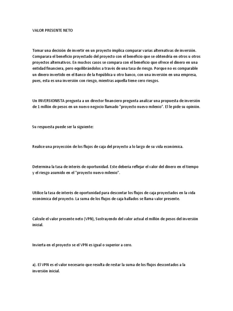 Valor Presente Neto | PDF