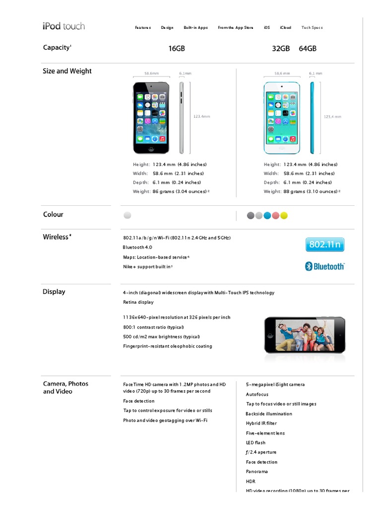 iPod Touch Specifications Overview | PDF | I Tunes | I Pod