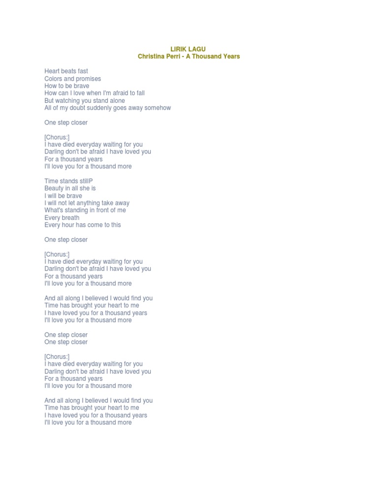 Lirik Lagu Two Thousand Years