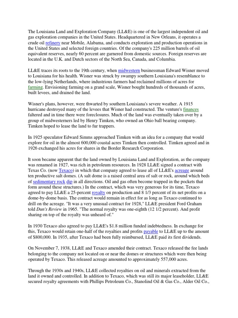 The Louisiana Land and Exploration Company PDF Louisiana Petroleum