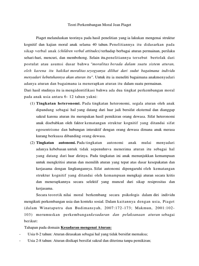 Teori Perkembangan Moral Jean Piaget Pdf