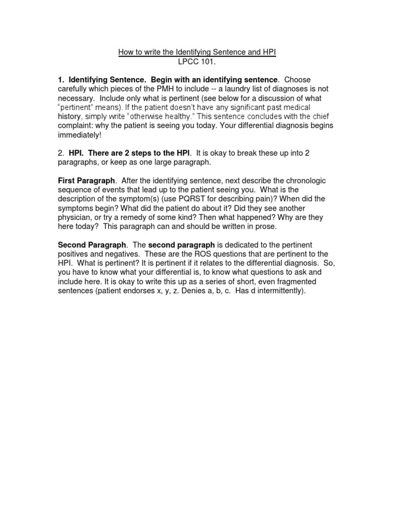 Writing Effective HPI for Patients | PDF | Headache | Migraine